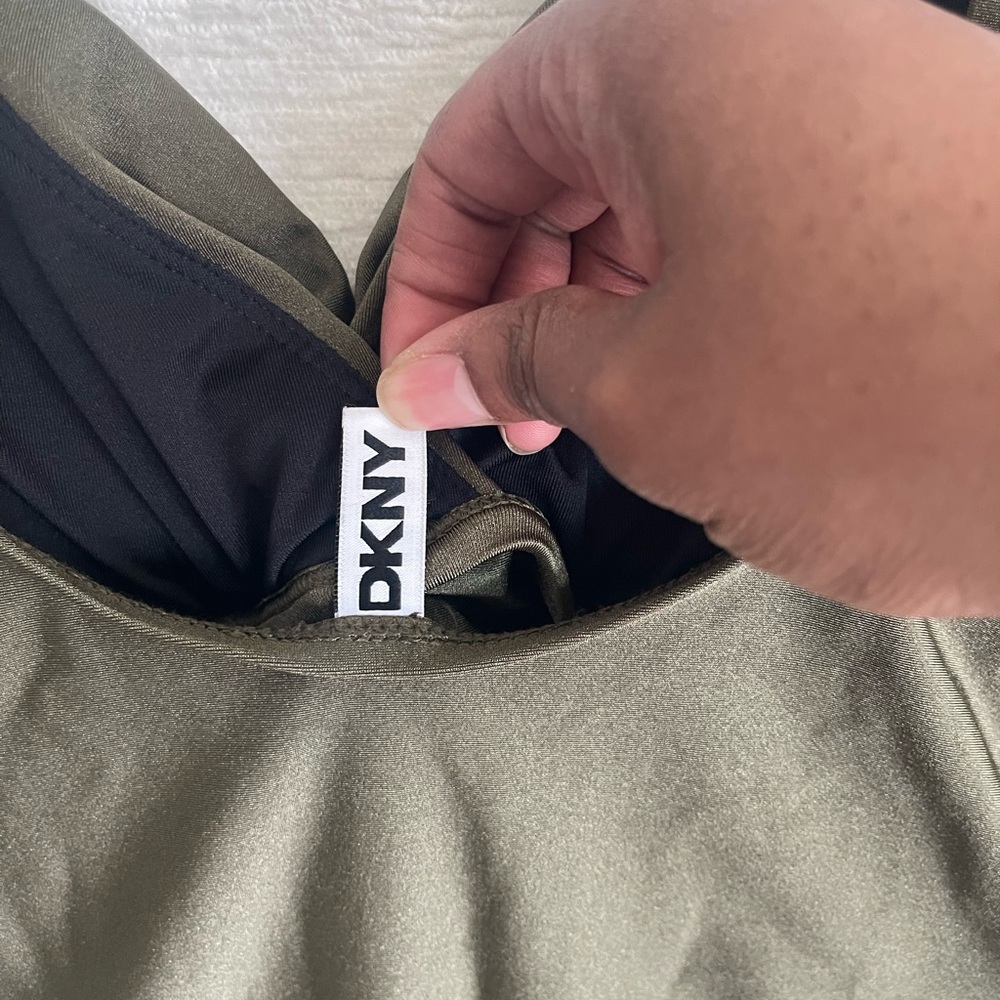 DKNY Olive Green Twist-Front One-Piece Swimsuit - Picture 7 of 10